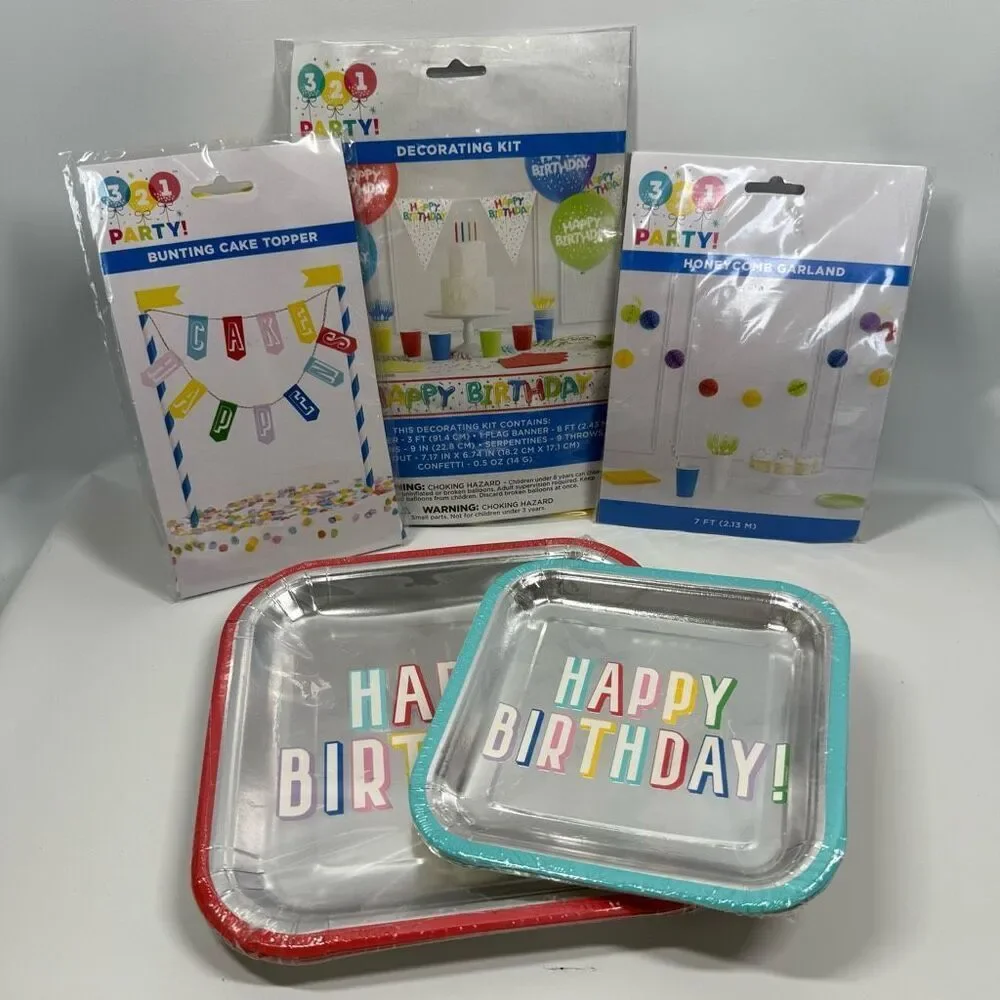 D36. Party Decorations- 5 piece birthday party decorations and plates